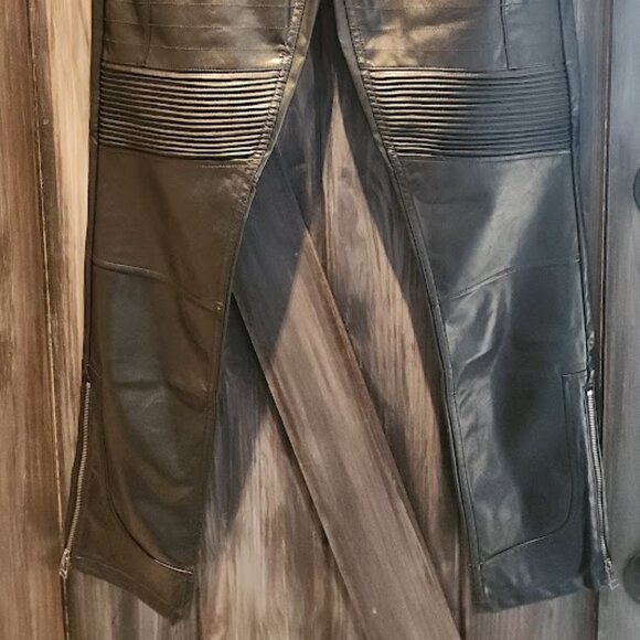 Mid Rise Vegan Leather Moto Vintage Slim Pants - Picture 3 of 4